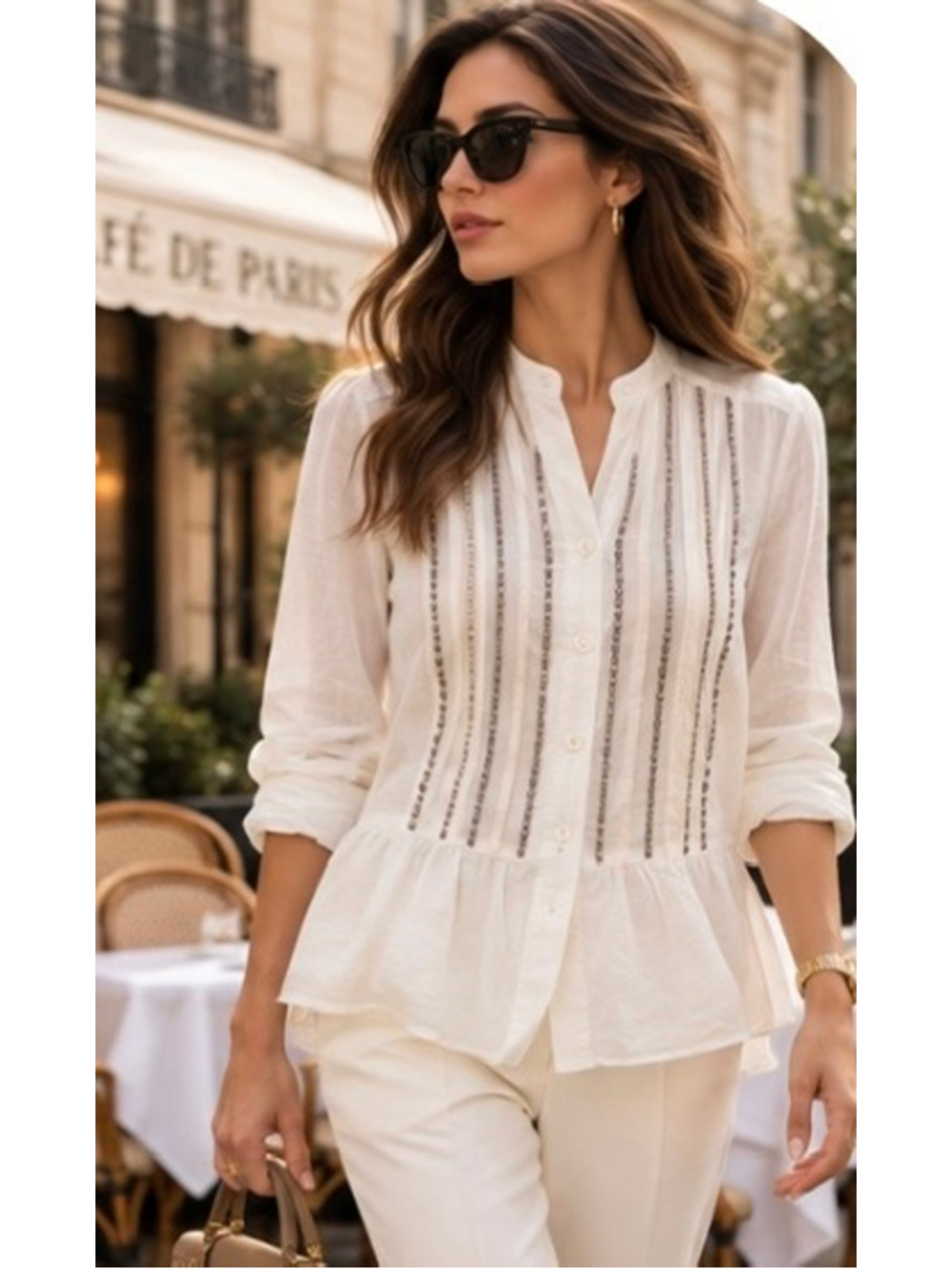 Etro Ivory Cotton Silk Blouse with Beading, Size M New Italian Luxury